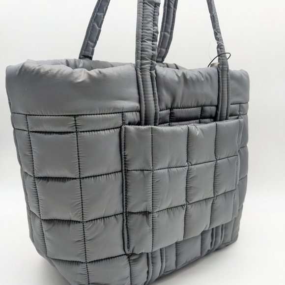 MICHAEL KORS Stirling quilted recycled nylon puffy LARGE travel tote -GRAY - Picture 5 of 15
